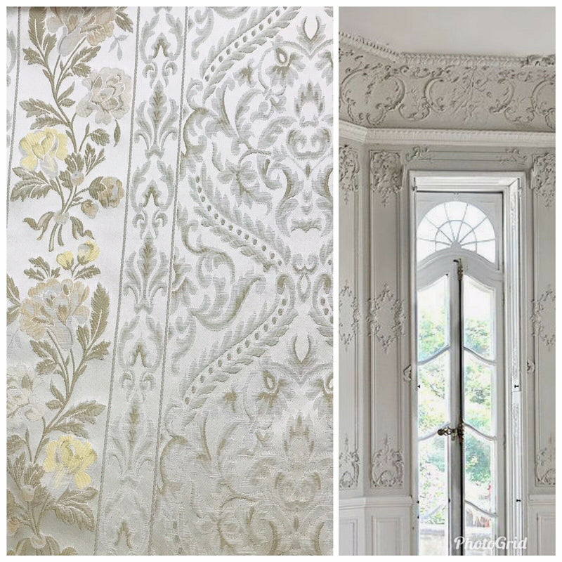 NEW Italian Brocade Satin Fabric- Ivory- Floral Upholstery Neoclassical Louis - Fancy Styles Fabric Pierre Frey Lee Jofa Brunschwig & Fils