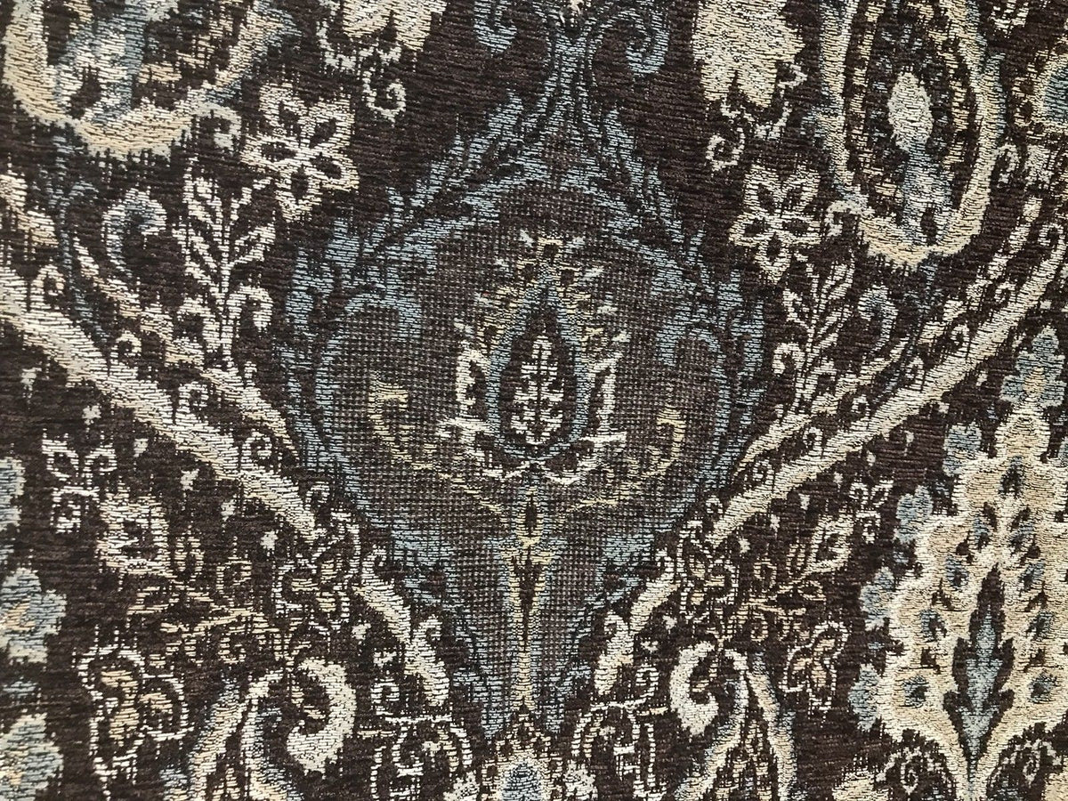 SWATCH Double Sided Burnout Kilim Rug Inspired Fabric- Blue Brown Upholstery - Fancy Styles Fabric Pierre Frey Lee Jofa Brunschwig & Fils