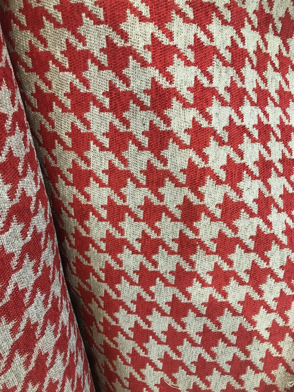 NEW Designer Upholstery Oversized Houndstooth Pattern Fabric - Red & Natural - Fancy Styles Fabric Pierre Frey Lee Jofa Brunschwig & Fils
