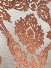 NEW Duke Raphael Designer Velvet Chenille Burnout Damask Upholstery Fabric - Orange - Fancy Styles Fabric Pierre Frey Lee Jofa Brunschwig & Fils