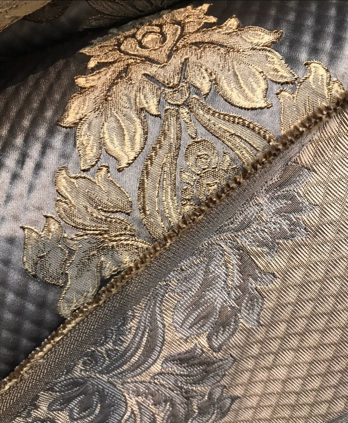 NEW Princess Clara Designer Satin Damask Upholstery Drapery Fabric - Pewter Gray BTY - Fancy Styles Fabric Pierre Frey Lee Jofa Brunschwig & Fils