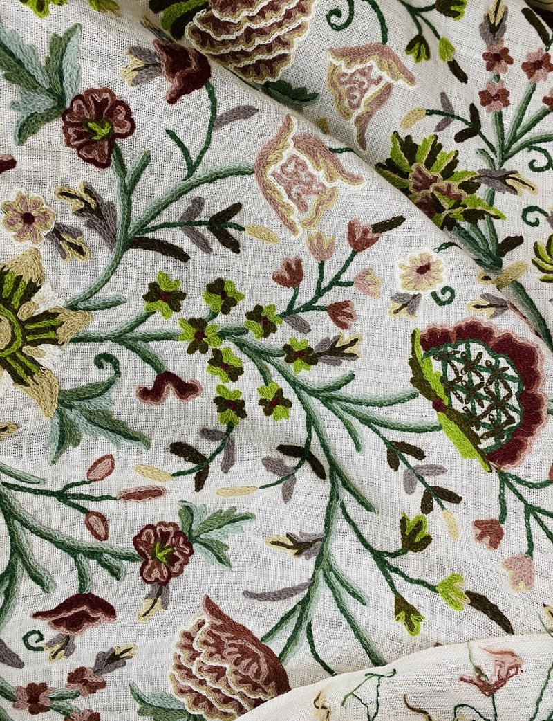 NEW Miss Tina Novelty Decorating Drapery Fabric- Crewel Floral Embroidery