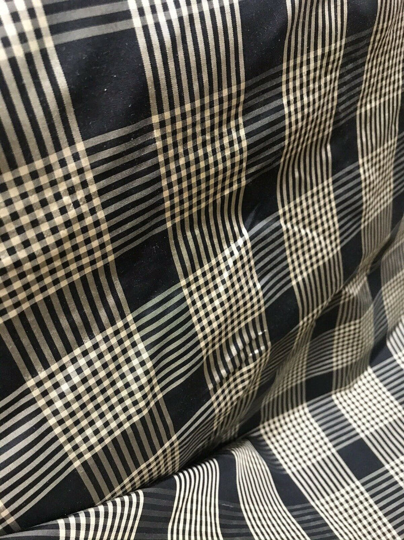NEW Designer 100% Silk Taffeta Gingham Plaid Tartan Fabric- Black Beige - Fancy Styles Fabric Pierre Frey Lee Jofa Brunschwig & Fils