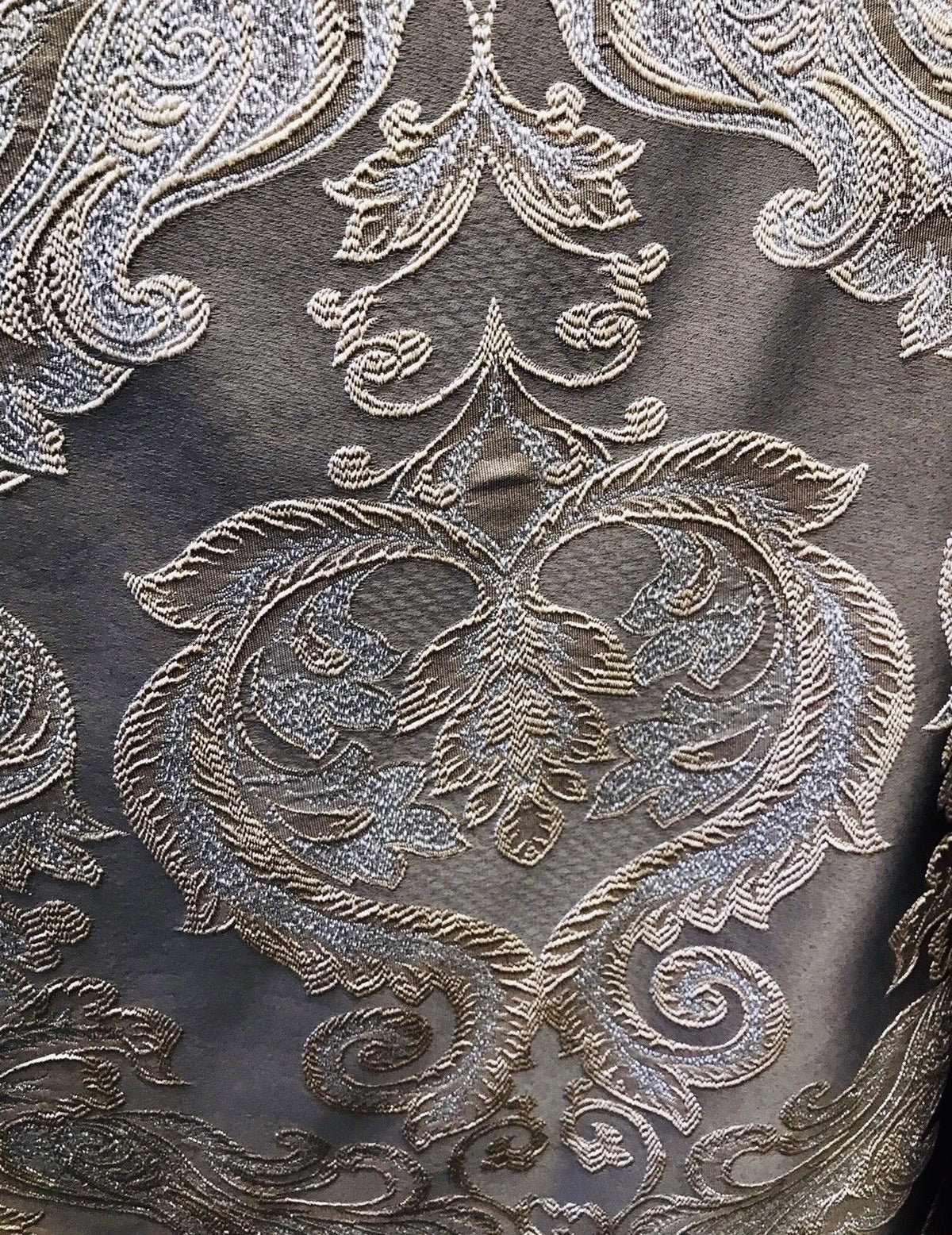 SWATCH 8” x 8” Sample- Designer Brocade Satin Fabric- Gray Silver Gold - Damask - Fancy Styles Fabric Pierre Frey Lee Jofa Brunschwig & Fils