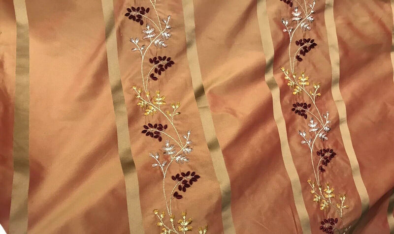 NEW Lady Lana Designer 100% Silk Taffeta Floral Embroidery Fabric Orange Gold - Fancy Styles Fabric Pierre Frey Lee Jofa Brunschwig & Fils
