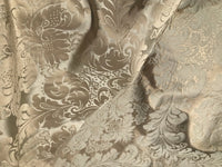 SALE! 100% Silk Taffeta Jacquard Drapery Damask Fabric - Beige & Silver Sea Foam - Fancy Styles Fabric Boutique
