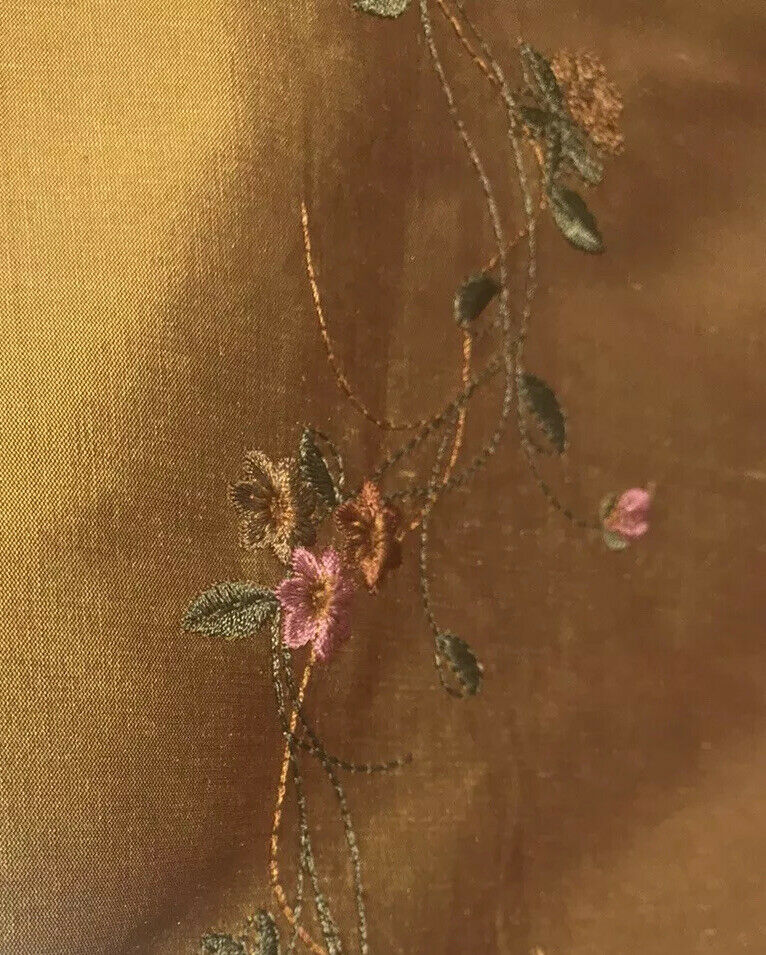 NEW! Duchess Rowena 100% Silk Dupioni Embroidery Floral Fabric- Copper Gold - Fancy Styles Fabric Pierre Frey Lee Jofa Brunschwig & Fils