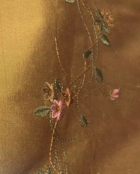 NEW! Duchess Rowena 100% Silk Dupioni Embroidery Floral Fabric- Copper Gold - Fancy Styles Fabric Pierre Frey Lee Jofa Brunschwig & Fils