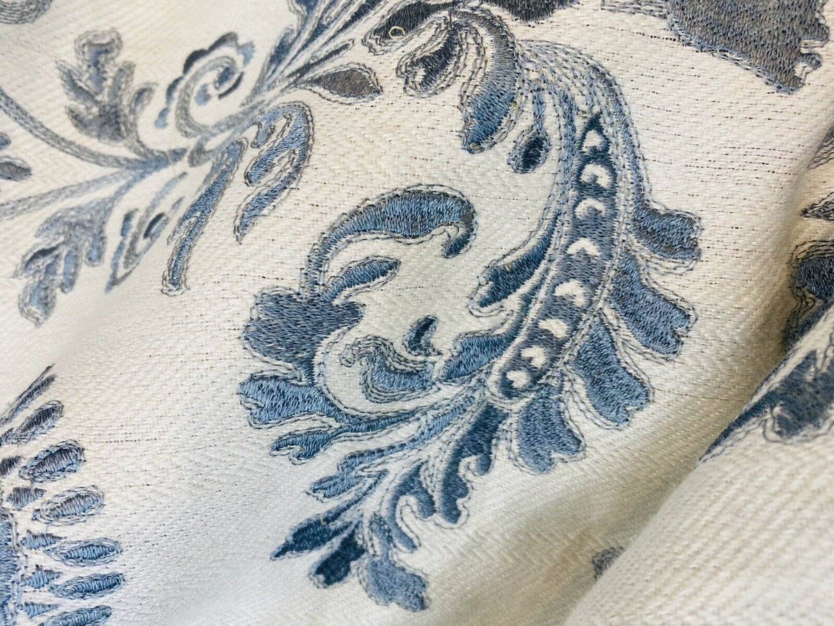 NEW! Novelty 100% Cotton Fabric Floral Damask Embroidery- Blue & White - Fancy Styles Fabric Pierre Frey Lee Jofa Brunschwig & Fils