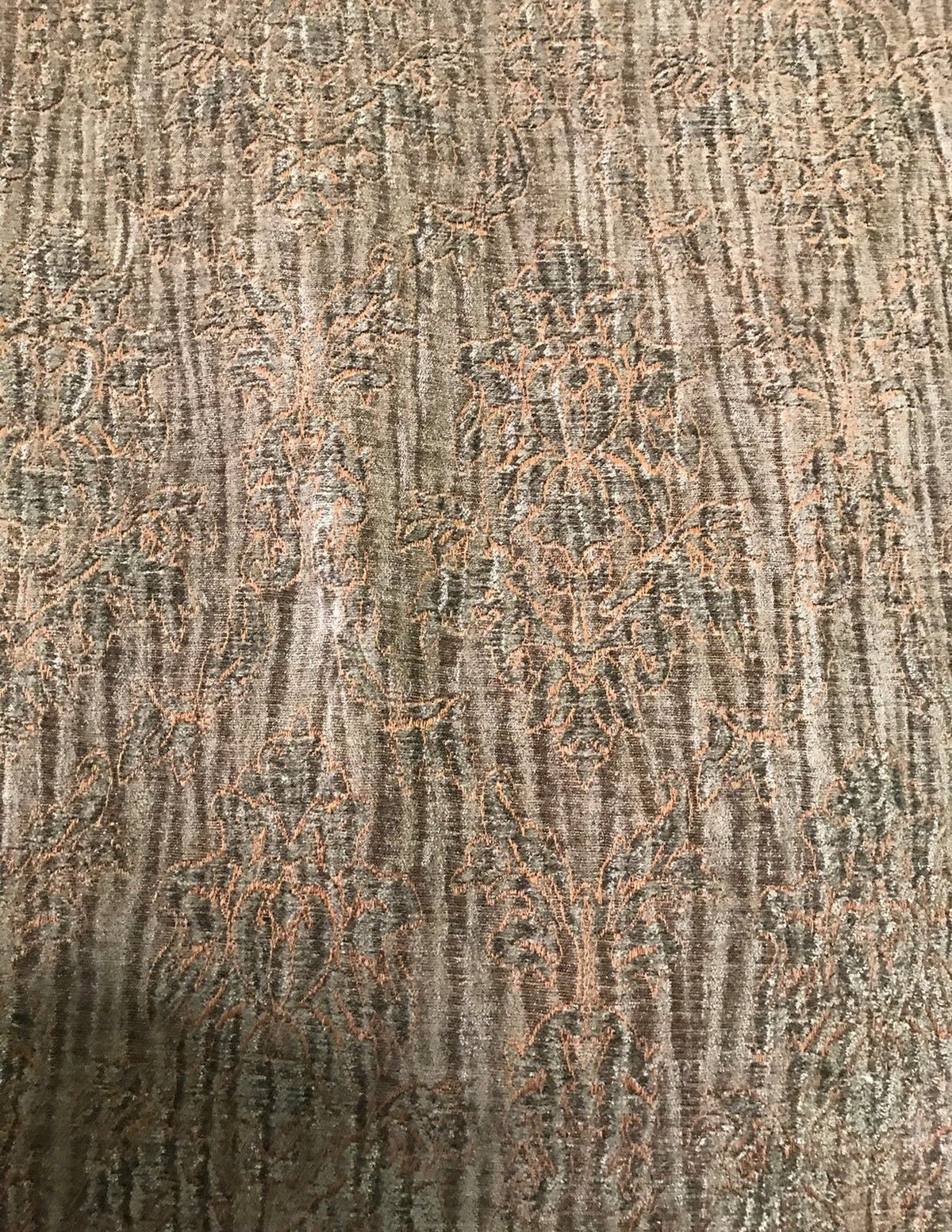SALE! Designer Crinkle Velvet Chenille Burnout Fabric - Antique Olive W/ Peach - Fancy Styles Fabric Pierre Frey Lee Jofa Brunschwig & Fils