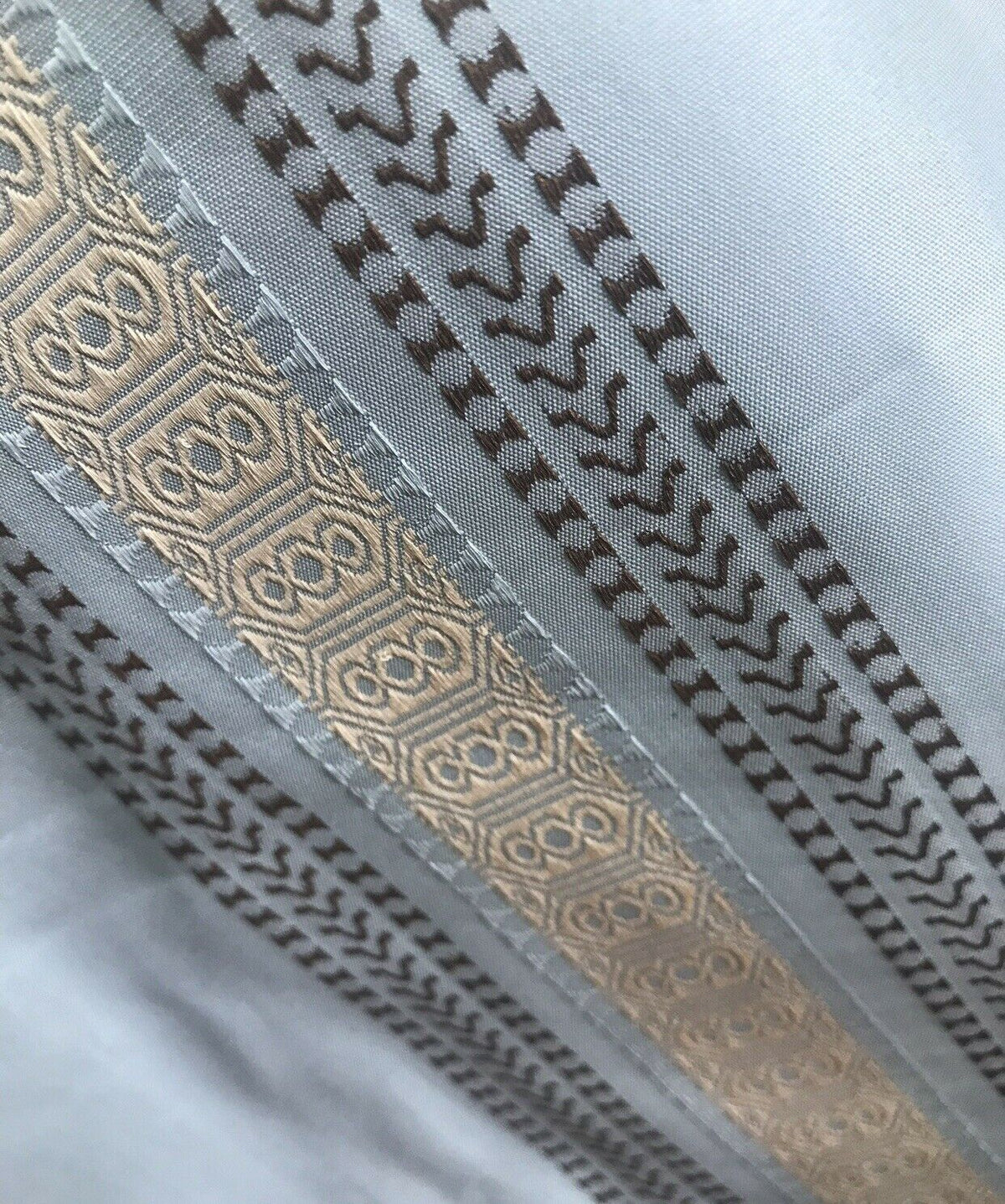 Sir Bradley Designer Brocade Satin Fabric- Pale Blue, Brown, Gold Stripes Neoclassical G1 - Fancy Styles Fabric Pierre Frey Lee Jofa Brunschwig & Fils