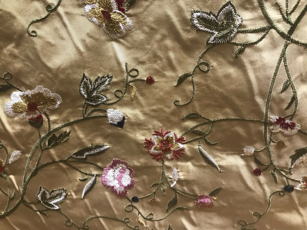 100% Lady Melody Silk Taffeta Dupioni Decorating Fabric Embroidery Floral Gold - Fancy Styles Fabric Pierre Frey Lee Jofa Brunschwig & Fils