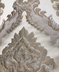 SWATCH Designer Brocade Satin Fabric - Taupe Ivory Floral Upholstery Damask - Fancy Styles Fabric Boutique