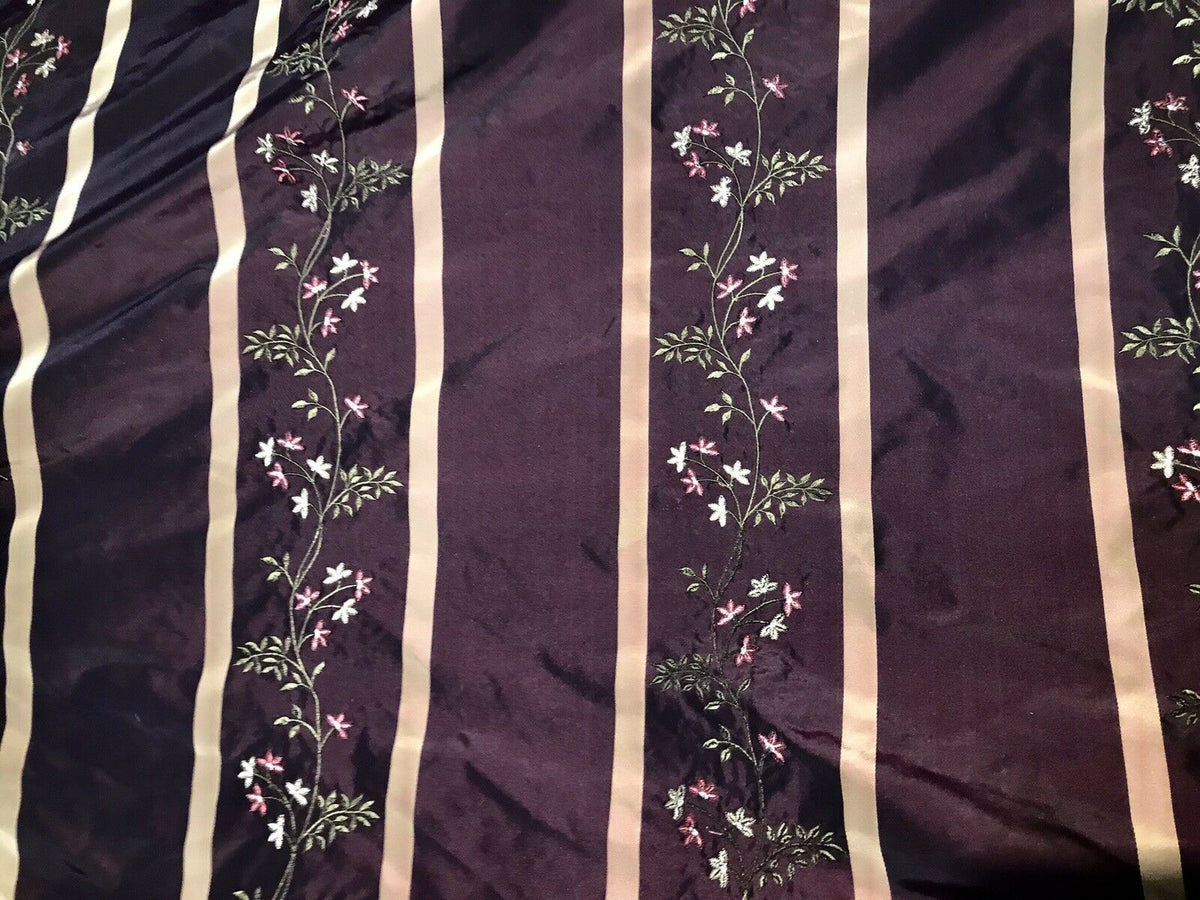 SALE! Princess Harriet Designer 100% Silk Taffeta Embroidery Fabric Purple 55” Wide - Fancy Styles Fabric Pierre Frey Lee Jofa Brunschwig & Fils