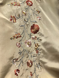 SALE! 100% Silk Taffeta Fabric - Embroidered Floral Taupe Gold - Fancy Styles Fabric Boutique
