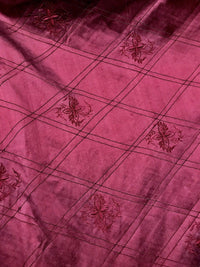 NEW! 100% Silk Washed Taffeta Embroidered Floral Quilted Motif Fabric - Red - Fancy Styles Fabric Boutique
