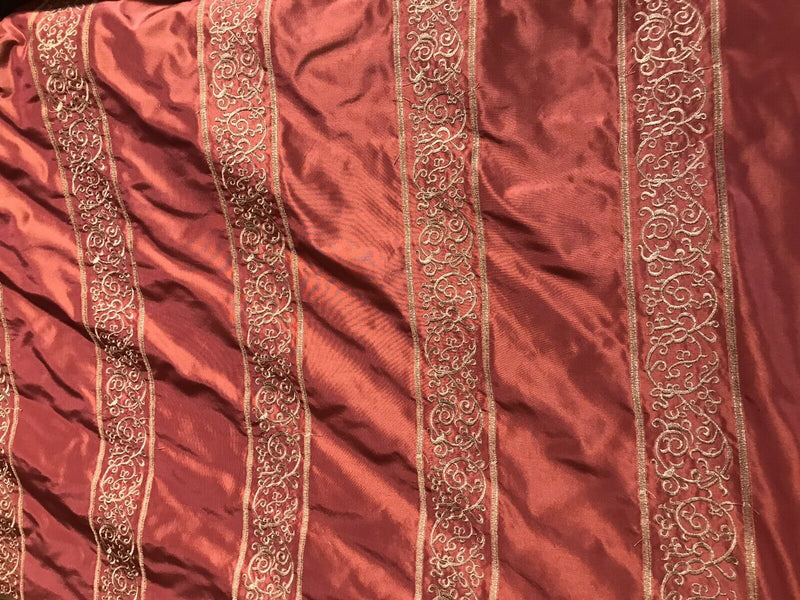 NEW Countess Doris 100% Silk Taffeta Dupioni Fabric Embroidery Floral Red & Gold Stripes - Fancy Styles Fabric Pierre Frey Lee Jofa Brunschwig & Fils