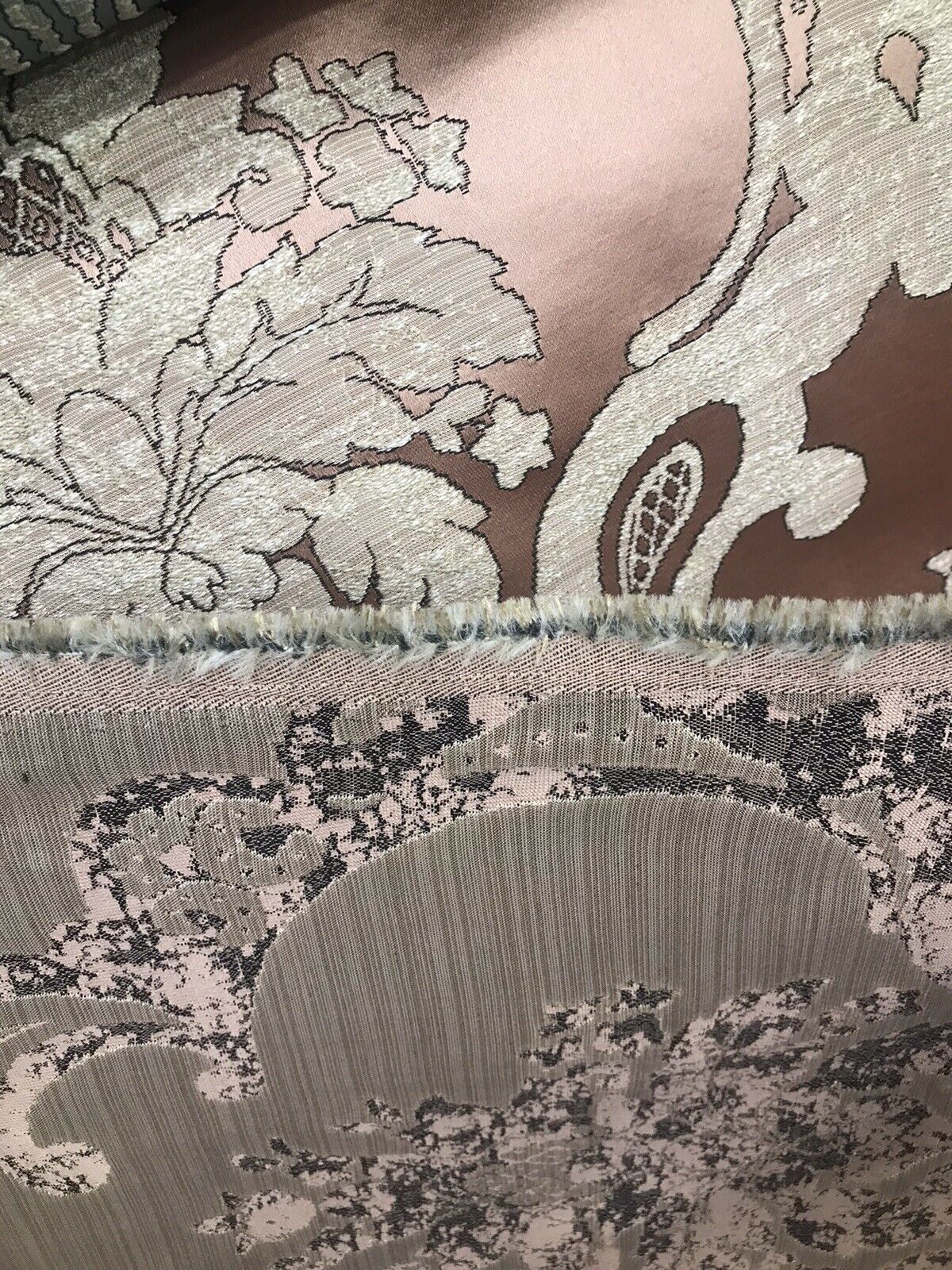 Sir Darcey Designer Satin Burnout Damask Drapery Upholstery Fabric - Pink BTY - Fancy Styles Fabric Pierre Frey Lee Jofa Brunschwig & Fils