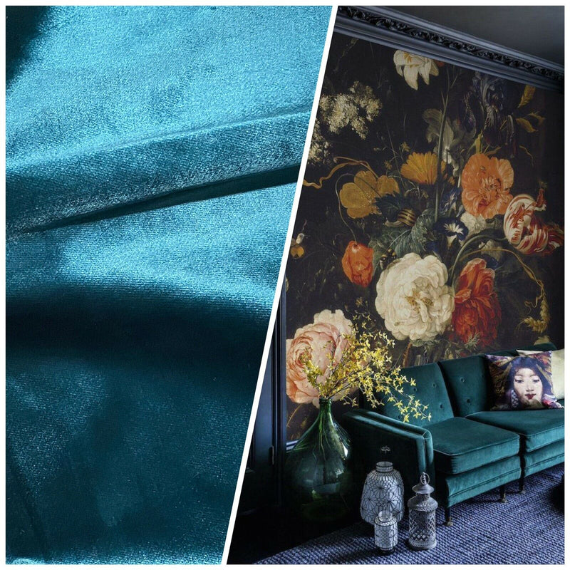 NEW Designer Made In Belgium Upholstery Velvet Fabric - Teal Blue- Peacock - Fancy Styles Fabric Pierre Frey Lee Jofa Brunschwig & Fils