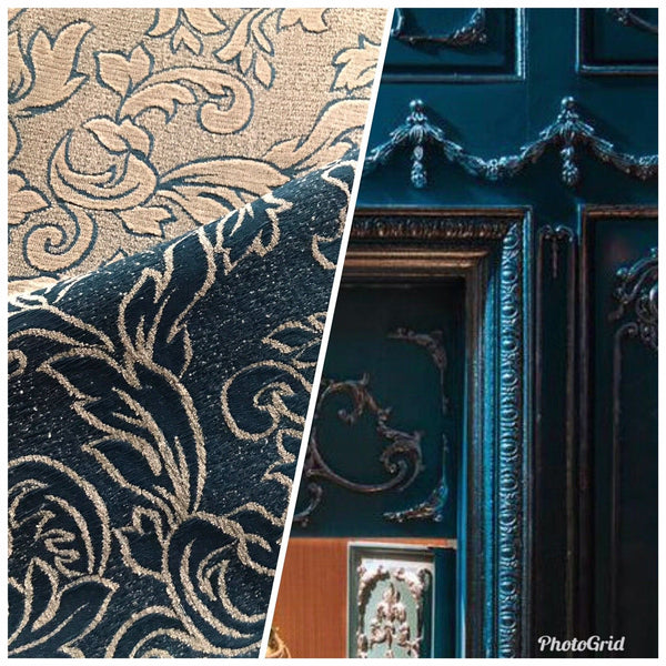 Designer Floral Burnout Chenille Velvet Fabric - Teal & Taupe - Fancy Styles Fabric Pierre Frey Lee Jofa