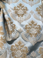 SWATCH Brocade Satin Fabric- Antique Blue & Honey - Damask- Upholstery - Fancy Styles Fabric Boutique