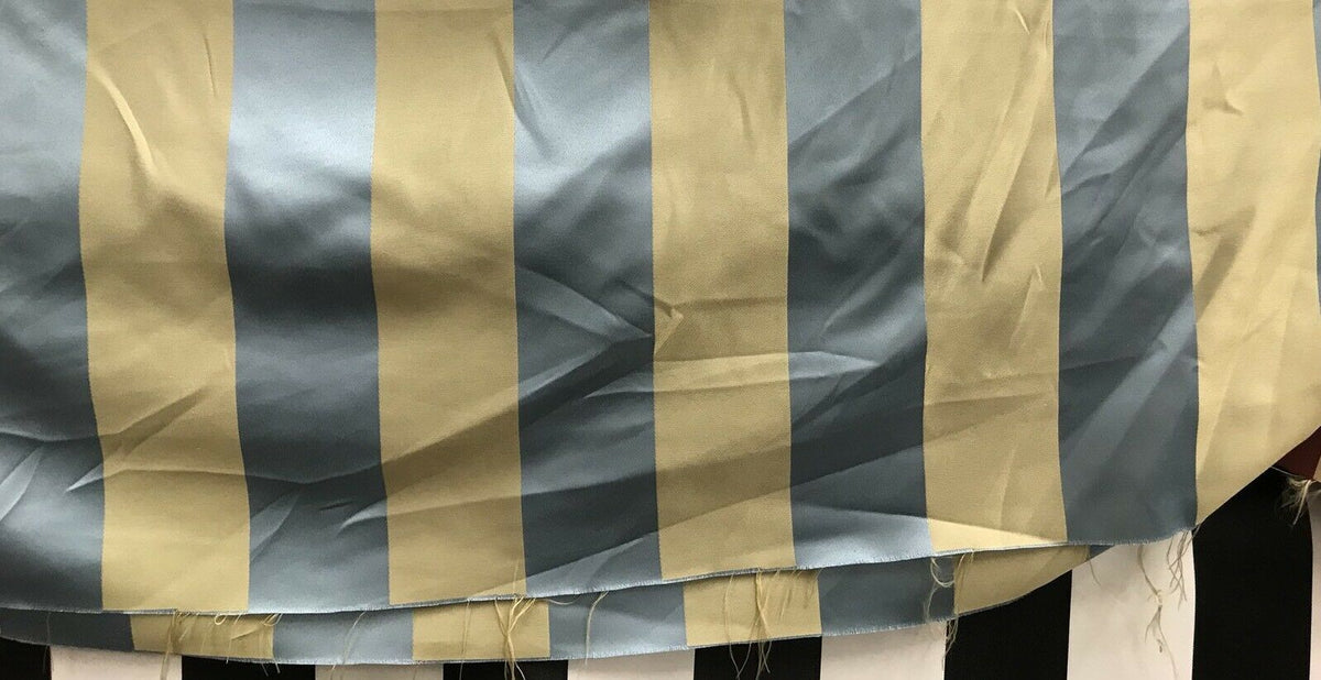 Countess Maisie Stripe Satin Interior Design Fabric Antique Blue And Gold - Fancy Styles Fabric Pierre Frey Lee Jofa Brunschwig & Fils