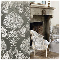 SWATCH Designer Satin Burnout Chenille Velvet Fabric - Gray Upholstery Damask - Fancy Styles Fabric Pierre Frey Lee Jofa Brunschwig & Fils