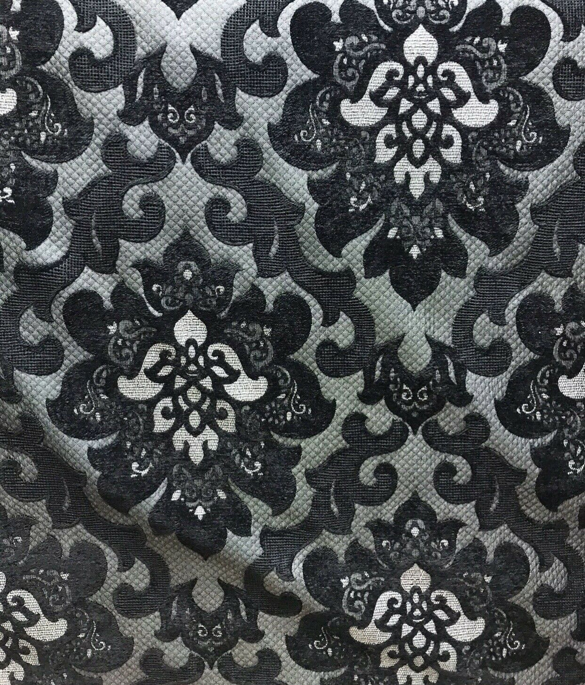 NEW Queen Allyson Designer Velvet Chenille Quilted Damask Burnout Upholstery Fabric - Black - Fancy Styles Fabric Pierre Frey Lee Jofa Brunschwig & Fils