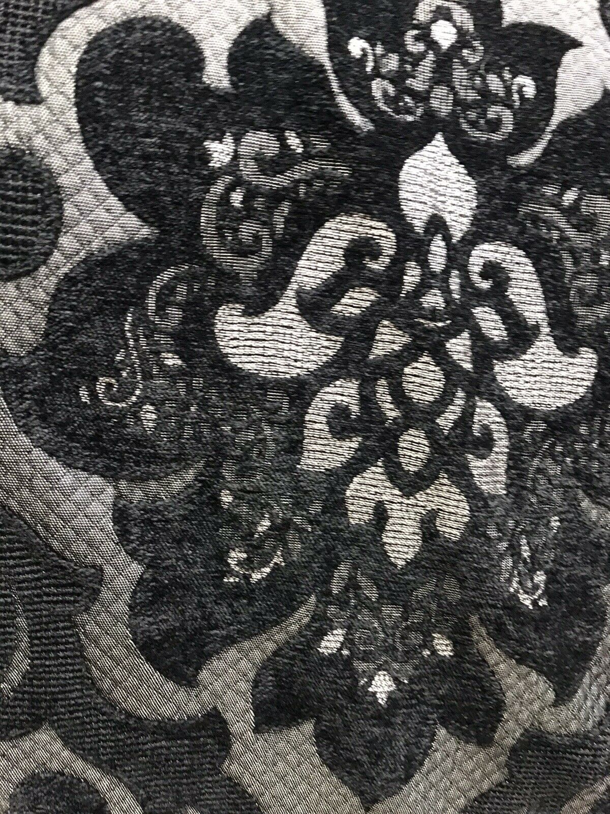 NEW Queen Allyson Designer Velvet Chenille Quilted Damask Burnout Upholstery Fabric - Black - Fancy Styles Fabric Pierre Frey Lee Jofa Brunschwig & Fils