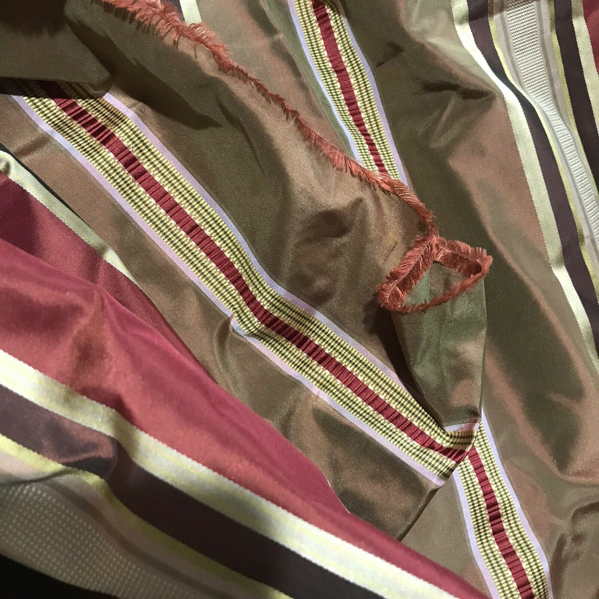 NEW! Lady Meryl Designer 100% Silk Taffeta Fabric -Red & Gold Ribbon Satin Stripes - Fancy Styles Fabric Pierre Frey Lee Jofa Brunschwig & Fils