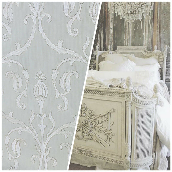 NEW! Princess Eleanor Novelty 100% Cotton Fabric Floral Damask Embroidery- White On White - Fancy Styles Fabric Pierre Frey Lee Jofa Brunschwig & Fils