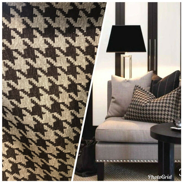 NEW Designer Upholstery Oversized Houndstooth Pattern Fabric - Brown & Natural - Fancy Styles Fabric Pierre Frey Lee Jofa Brunschwig & Fils
