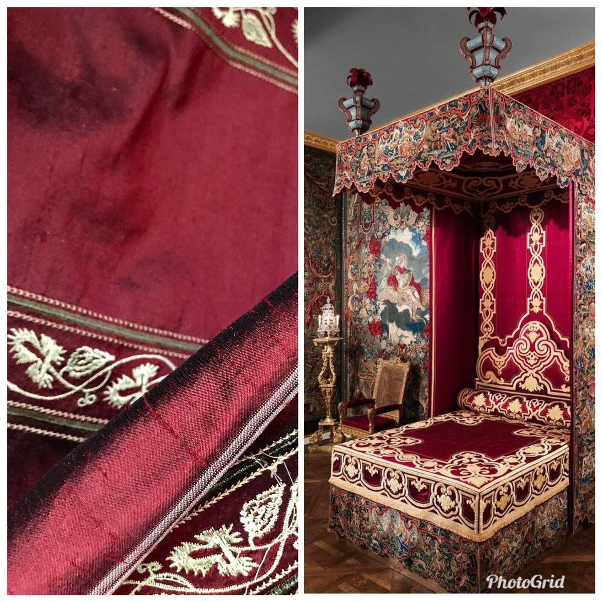 SALE! Lady Paulette 100% Silk Taffeta Interior Design Fabric Embroidery Rouge Red - Fancy Styles Fabric Pierre Frey Lee Jofa Brunschwig & Fils