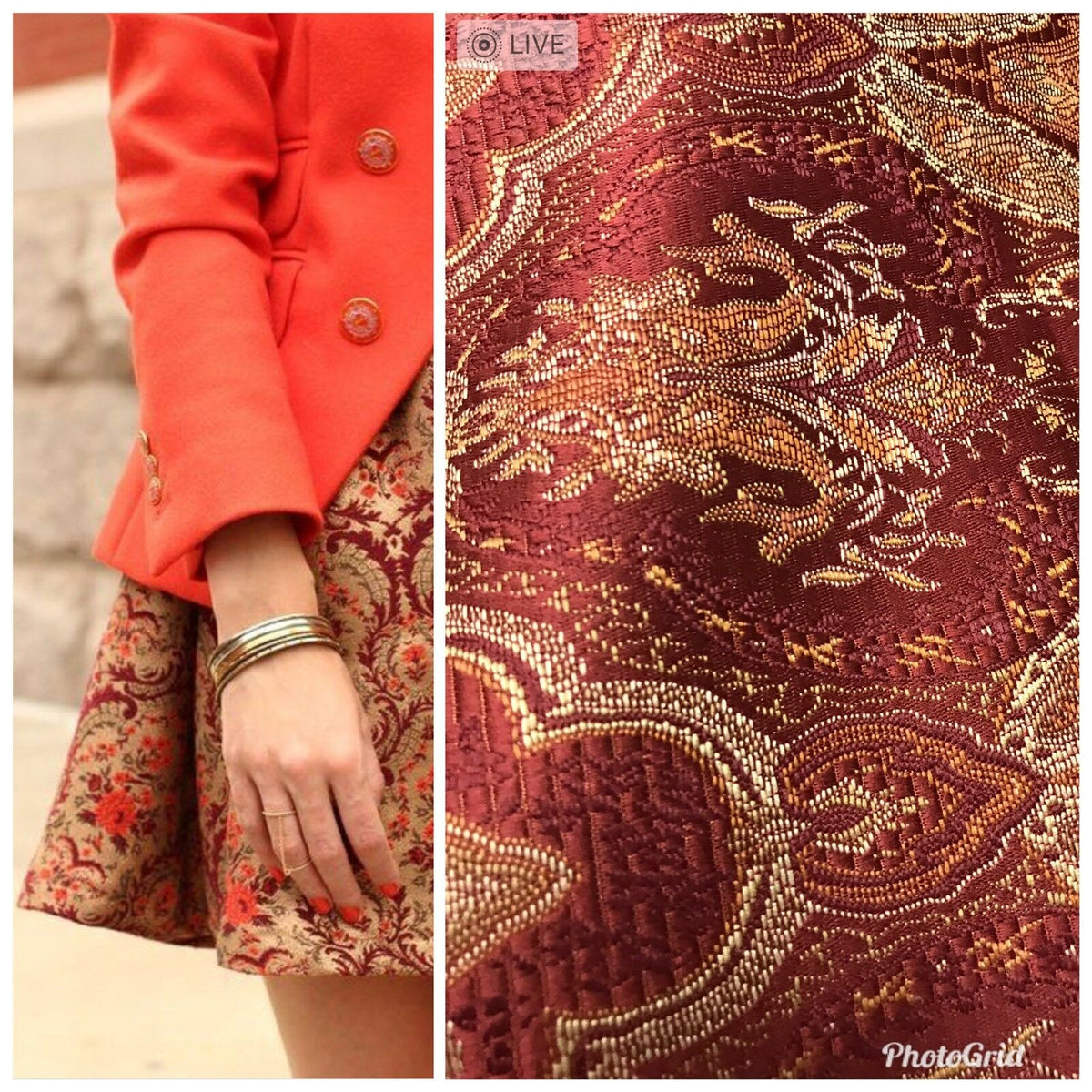 3/4 Yard Remnant- 110” wide- Brocade Bohemian Upholstery Fabric - Wine Red - Fancy Styles Fabric Pierre Frey Lee Jofa Brunschwig & Fils