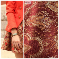 3/4 Yard Remnant- 110” wide- Brocade Bohemian Upholstery Fabric - Wine Red - Fancy Styles Fabric Pierre Frey Lee Jofa Brunschwig & Fils