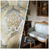 NEW Queen Antionette Novelty Ritz Neoclassical Brocade Damask Floral Satin Fabric - Louis Blue - Fancy Styles Fabric Pierre Frey Lee Jofa Brunschwig & Fils