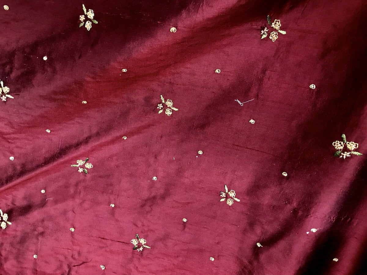 1 Yard Remnant- Queen Jane Beaded 100% Silk Dupioni Fabric - Red & Iridescent Black Tones - Fancy Styles Fabric Pierre Frey Lee Jofa Brunschwig & Fils