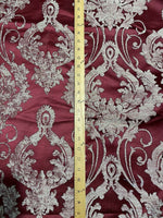 NEW Lord Tustin Designer Damask Satin Drapery Upholstery Fabric - Dark Red - Fancy Styles Fabric Pierre Frey Lee Jofa Brunschwig & Fils