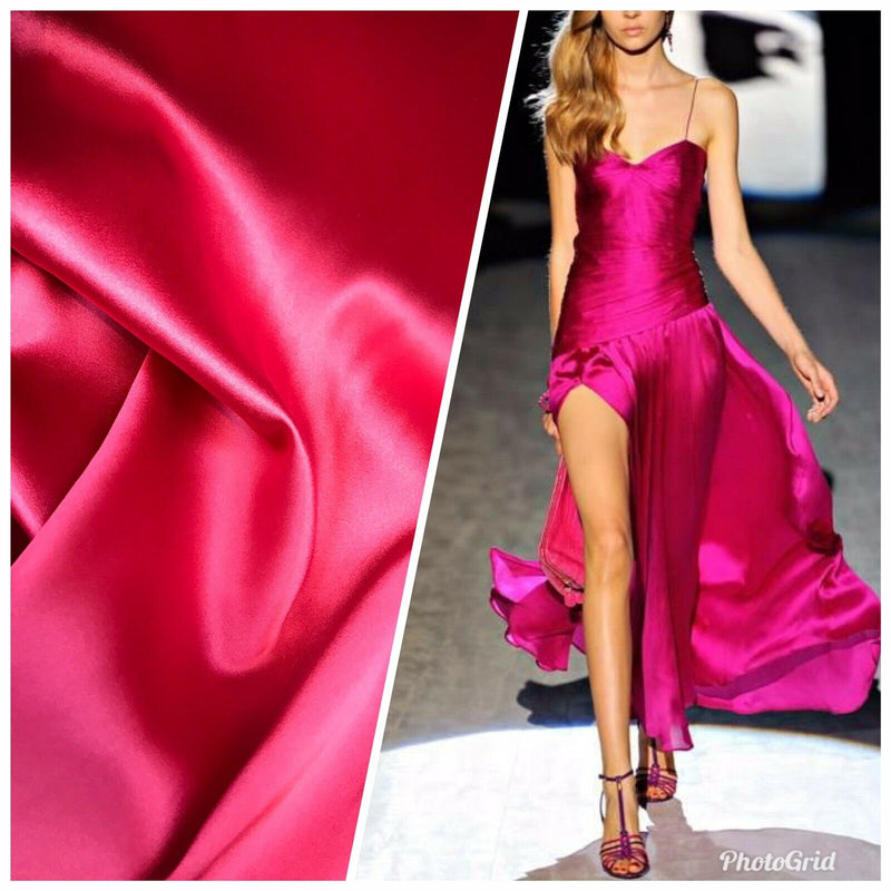 NEW Designer 100% Silk Charmeuse Fabric - Fuchsia Hot Pink- Sold by yard - Fancy Styles Fabric Pierre Frey Lee Jofa Brunschwig & Fils