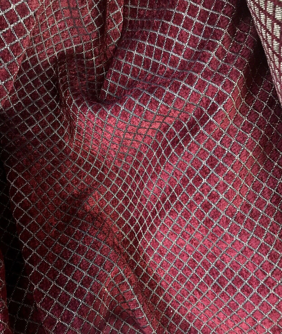 SALE! Lord Owen Burnout Velvet Chenille Fabric -Burgundy Red Diamond Motif -Upholstery - Fancy Styles Fabric Pierre Frey Lee Jofa Brunschwig & Fils