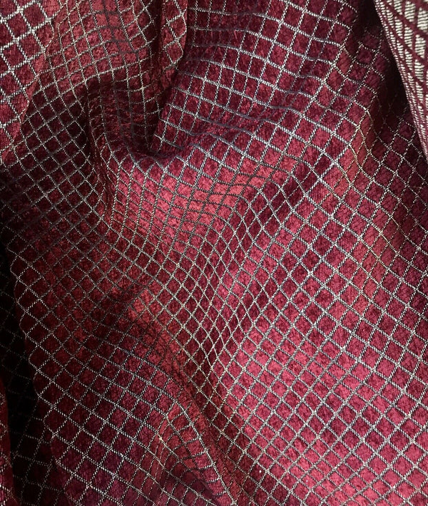 SALE! Lord Owen Burnout Velvet Chenille Fabric -Burgundy Red Diamond Motif -Upholstery - Fancy Styles Fabric Pierre Frey Lee Jofa Brunschwig & Fils