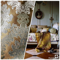 Lady Cecile 1/2 Yard Remnant- Italian Burnout Damask Chenille Blue Bronze Fabric Upholstery - Fancy Styles Fabric Pierre Frey Lee Jofa Brunschwig & Fils