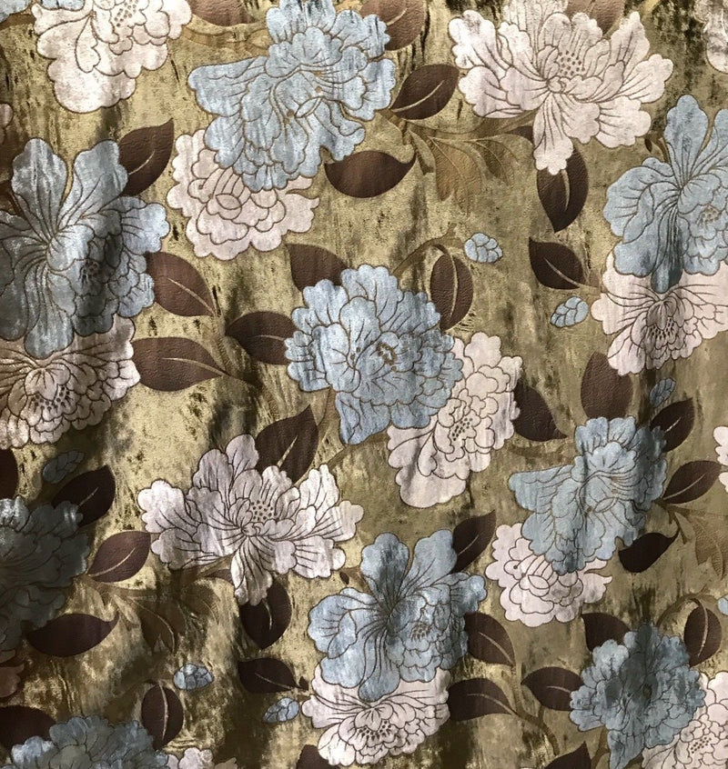 NEW! Designer Silk Rayon Velvet Fabric By yard- Floral Green Olive - Fancy Styles Fabric Pierre Frey Lee Jofa Brunschwig & Fils