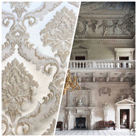 SWATCH Designer Brocade Satin Fabric - Taupe Ivory Floral Upholstery Damask - Fancy Styles Fabric Boutique