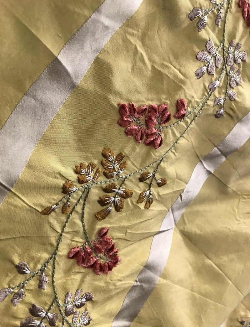 Lady Lana 100% Silk Taffeta Interior Design Fabric Embroidery Antique Mustard Yellow - Fancy Styles Fabric Pierre Frey Lee Jofa Brunschwig & Fils