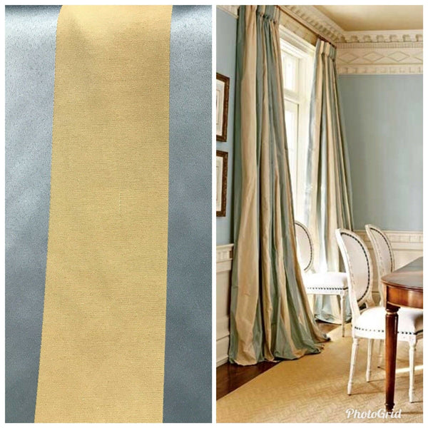 Countess Maisie Stripe Satin Interior Design Fabric Antique Blue And Gold - Fancy Styles Fabric Pierre Frey Lee Jofa Brunschwig & Fils