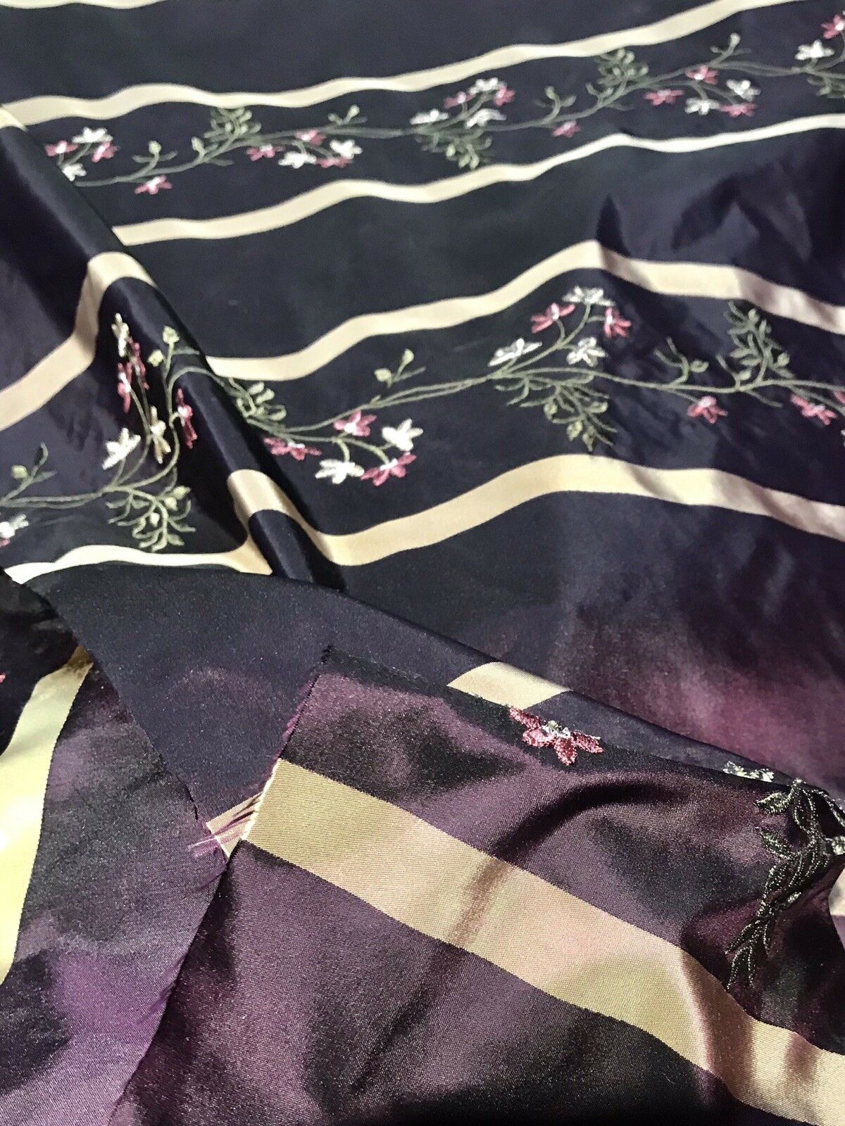 SALE! Princess Harriet Designer 100% Silk Taffeta Embroidery Fabric Purple 55” Wide - Fancy Styles Fabric Pierre Frey Lee Jofa Brunschwig & Fils