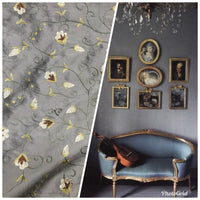 SALE! Designer 100% Silk Taffeta Embroidered Fabric - French Antique Blue - Fancy Styles Fabric Boutique