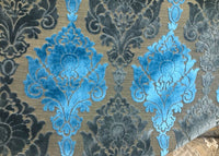 Prince John Novelty Italian Burnout Upholstery Chenille Velvet Fabric- Blue Gold - Fancy Styles Fabric Pierre Frey Lee Jofa Brunschwig & Fils