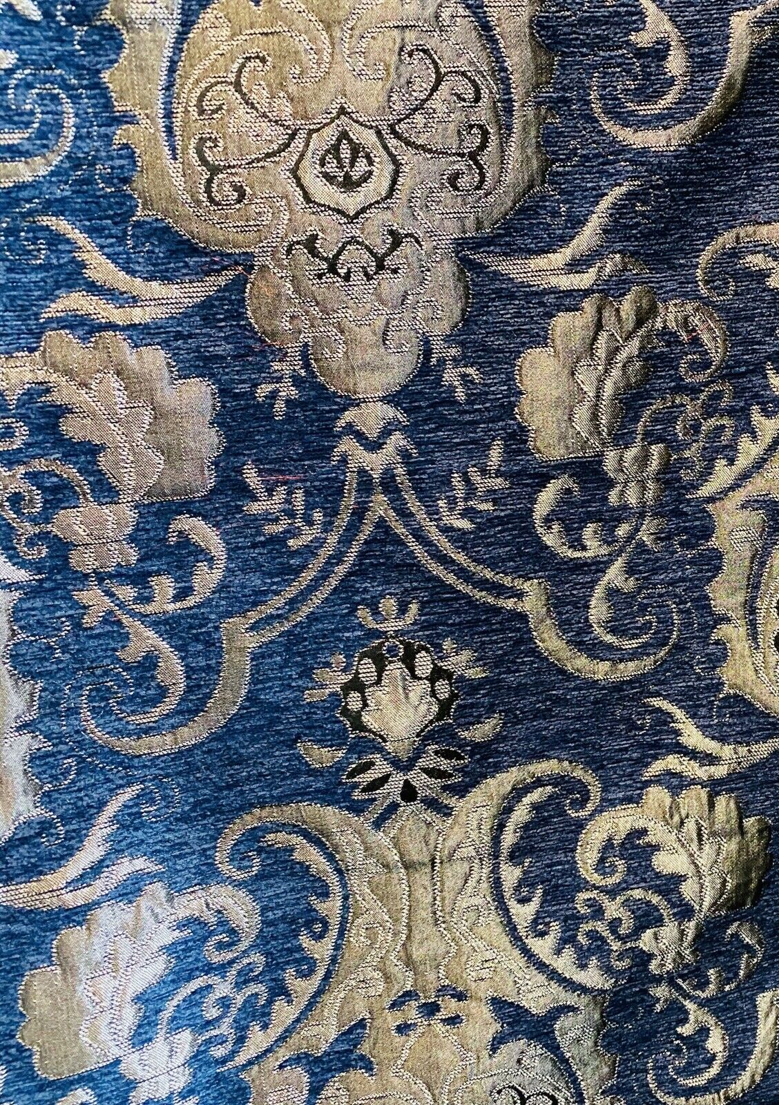 NEW Lady Emile Designer Damask Burnout Chenille Velvet Fabric - Blue & Gold BTY - Fancy Styles Fabric Pierre Frey Lee Jofa Brunschwig & Fils